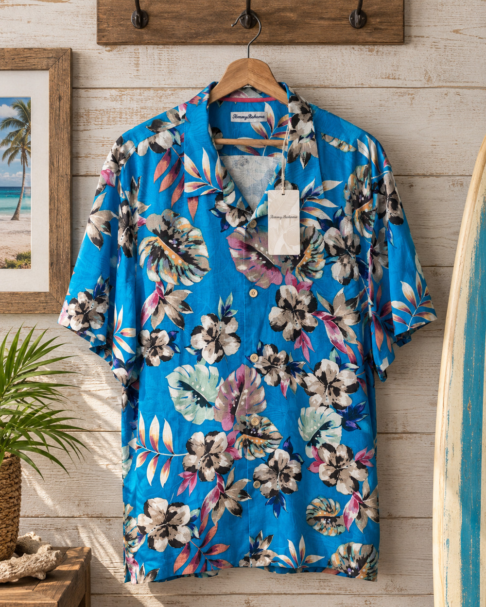 Tommy Bahama Jetties Beach Blooms Silk Blend Camp Shirt Blue 2XL NWT $148